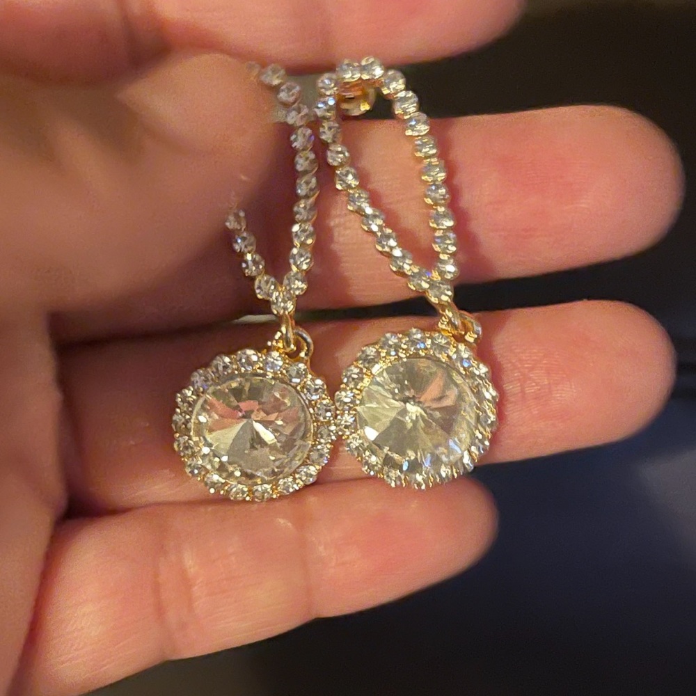 Gold-Tone Crystal Drop Earrings - Clear Rhinestones